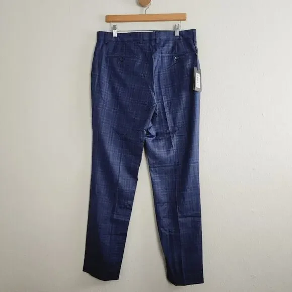 NWT Ted Baker Wharfet Debonair 100% Wool Check Suit Trousers Blue Modern Fit 34L